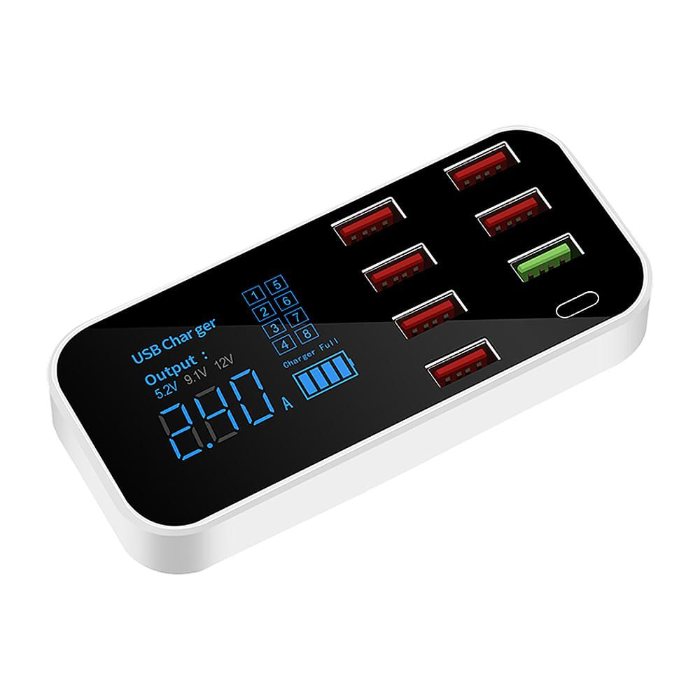 Carregador Veicular A9S+ 8 Portas com Display LED Tipo C QC3.0