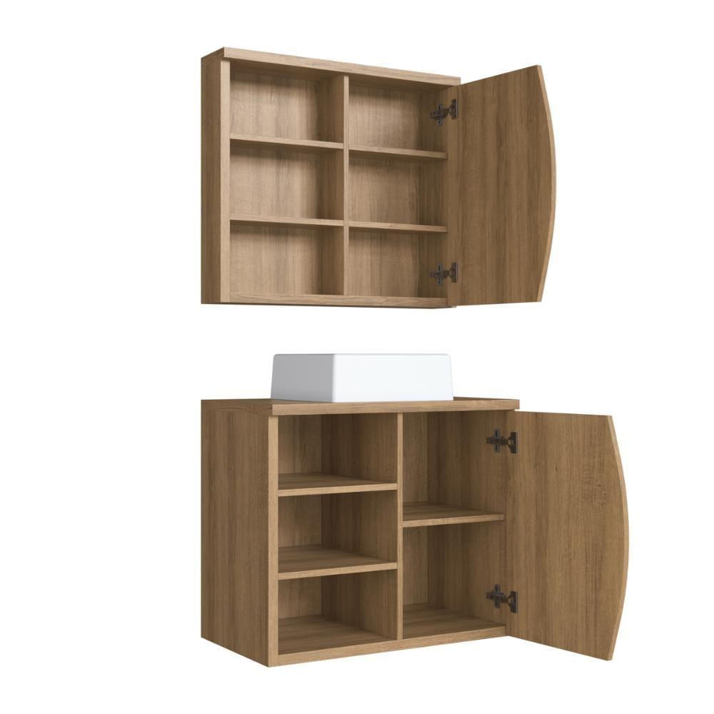 Gabinete De Banheiro 70cm Laura Com Espelheira 01 Porta Mel E Cuba Branca