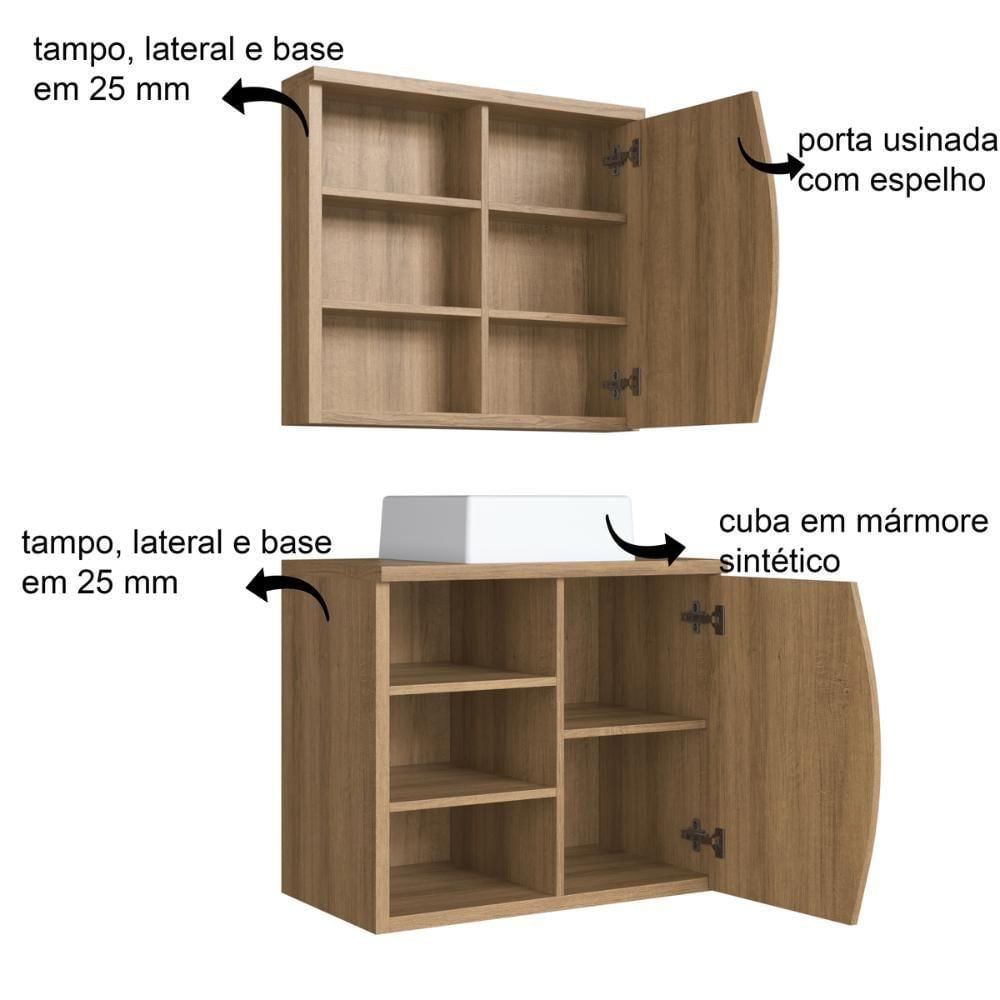 Gabinete De Banheiro 70cm Laura Com Espelheira 01 Porta Mel E Cuba Branca