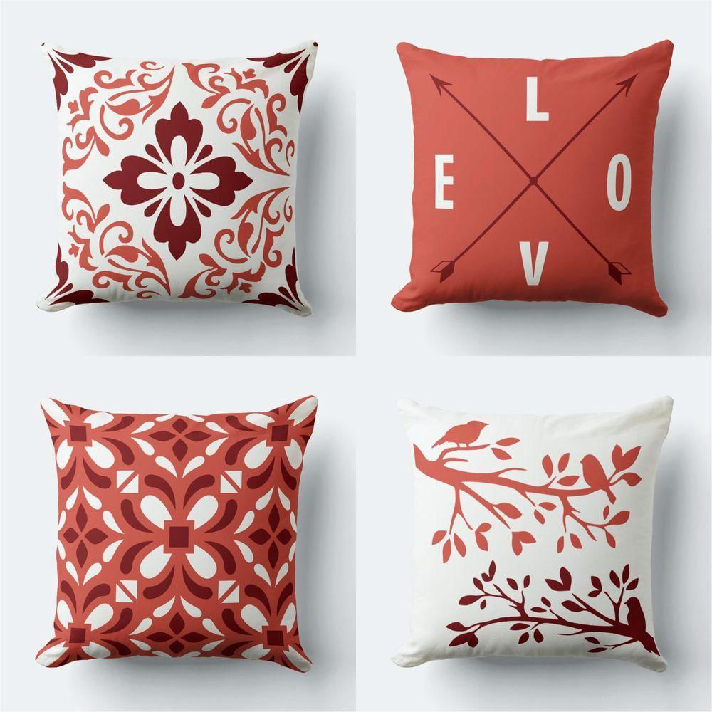 Kit 4 Capas De Almofadas Decorativas Love Vermelho 45x45cm zíper