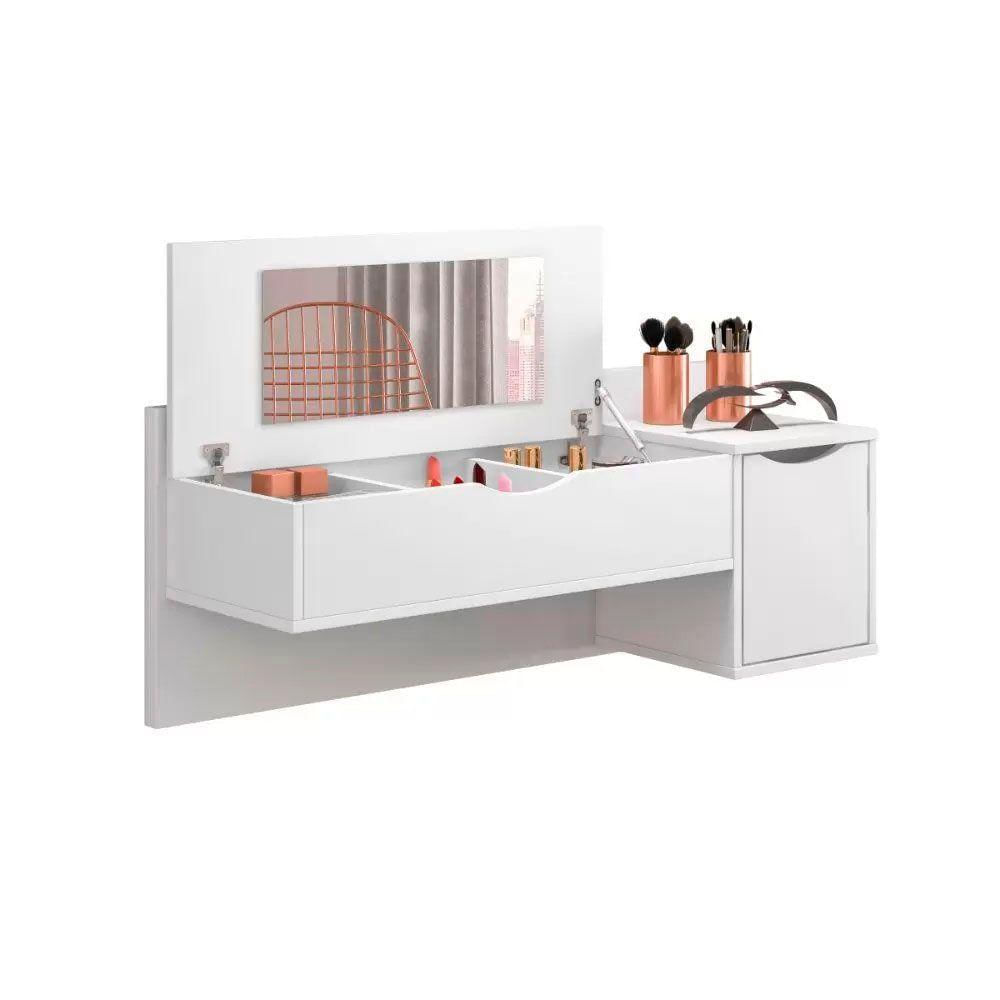 Penteadeira Camarim Blush Suspensa Branco Com 02 Portas E Espelho Albatroz