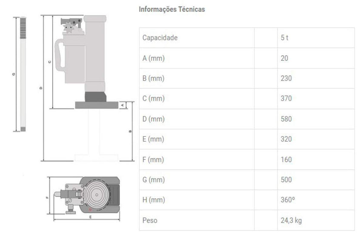 Macaco Hidráulicos Tipo Unha Industrial 5 Toneladas Bovenau