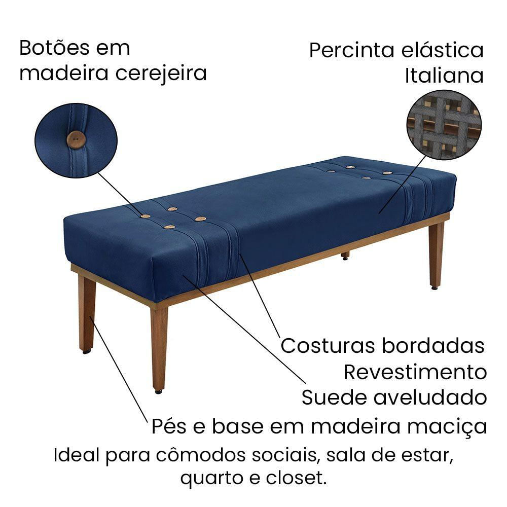 Calçadeira Recamier King 1,95m Gênova Suede Azul Marinho