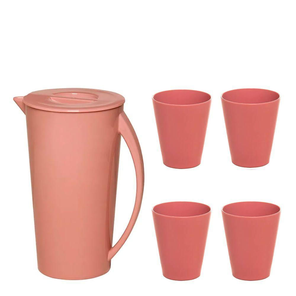 Kit Jarra Fresc 2,5l Com 4 Copos Rosé Em Polipropileno Linha Tendência Vem