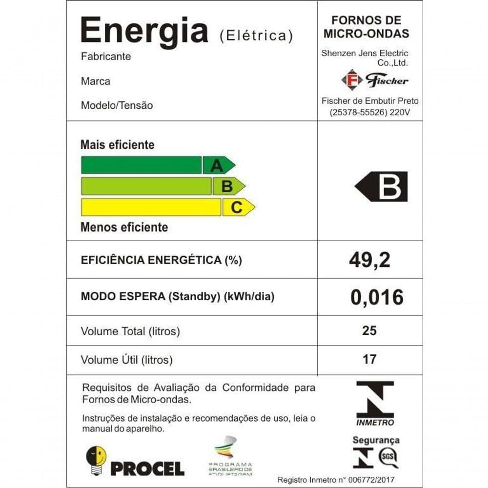 Micro-ondas Fischer De Embutir 25 Litros Com Dourador Eiger 25378 127v