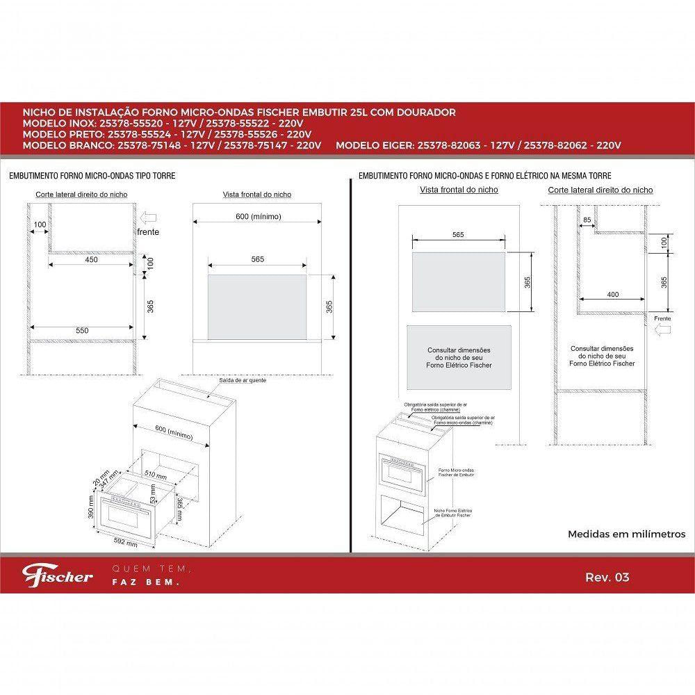 Micro-ondas Fischer De Embutir 25 Litros Com Dourador Eiger 25378 127v