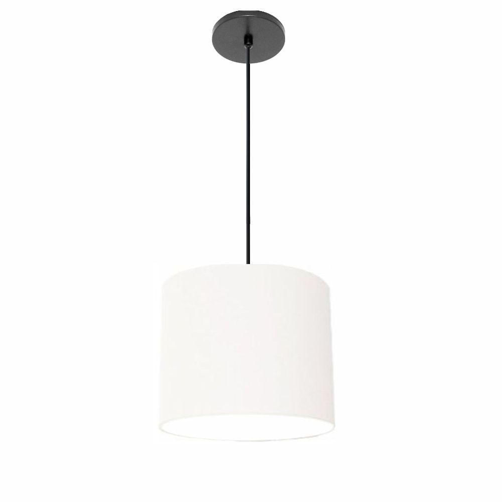 Luminária Pendente Vivare Free Lux Md-4106 Cúpula Em Tecido Branca Da Canopla Canopla Preta E Fio Preto