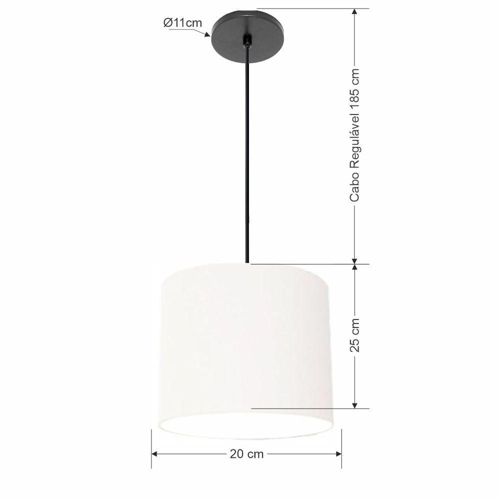 Luminária Pendente Vivare Free Lux Md-4106 Cúpula Em Tecido Branca Da Canopla Canopla Preta E Fio Preto