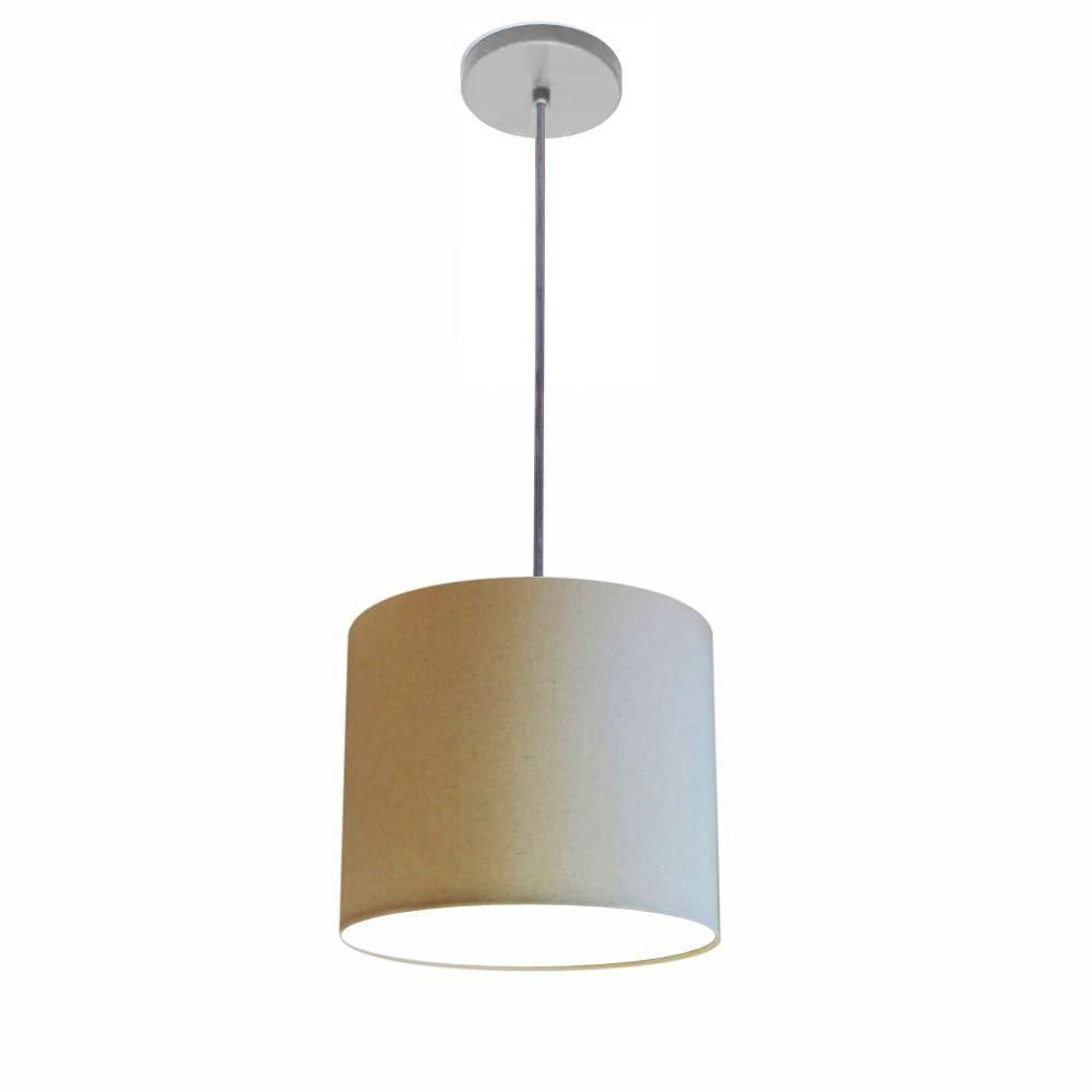 Luminária Pendente Vivare Free Lux Md-4106 Cúpula Em Tecido Algodão-crú Da Canopla Canopla Cinza E Fio Cristal