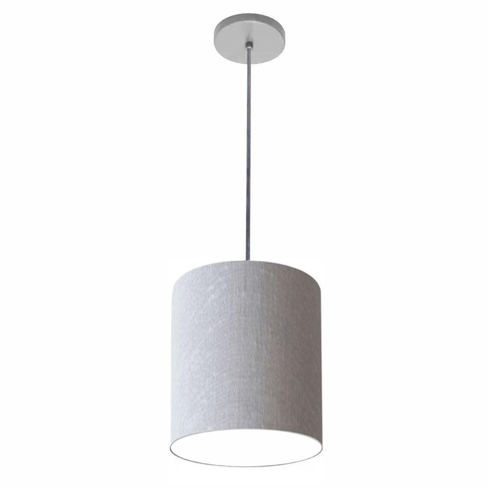 Luminária Pendente Vivare Free Lux Md-4103 Cúpula Em Tecido Rustico-cinza Da Canopla Canopla Cinza E Fio Cristal