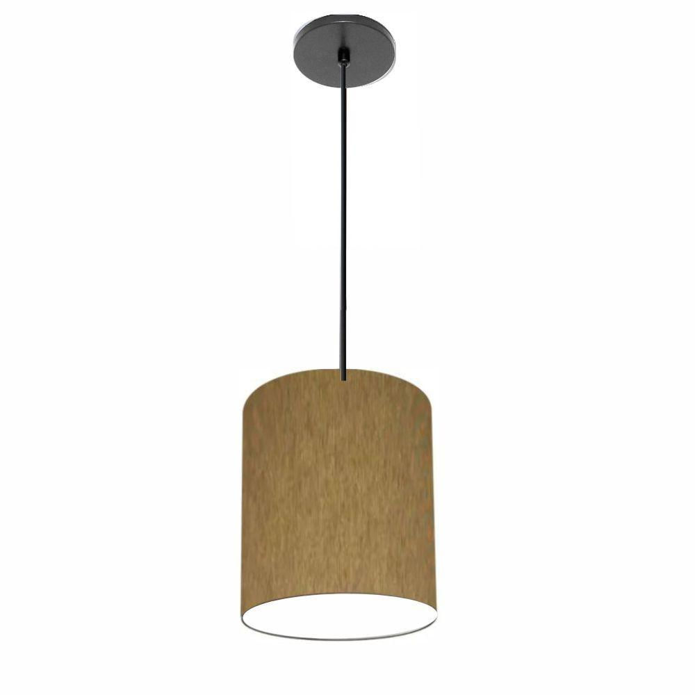 Luminária Pendente Vivare Free Lux Md-4103 Cúpula Em Tecido Cáqui Da Canopla Canopla Preta E Fio Preto