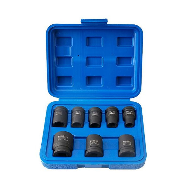 Jogo de Soquetes de Impacto Curto 1/2" 8 peças R010270 - Riosul Tools