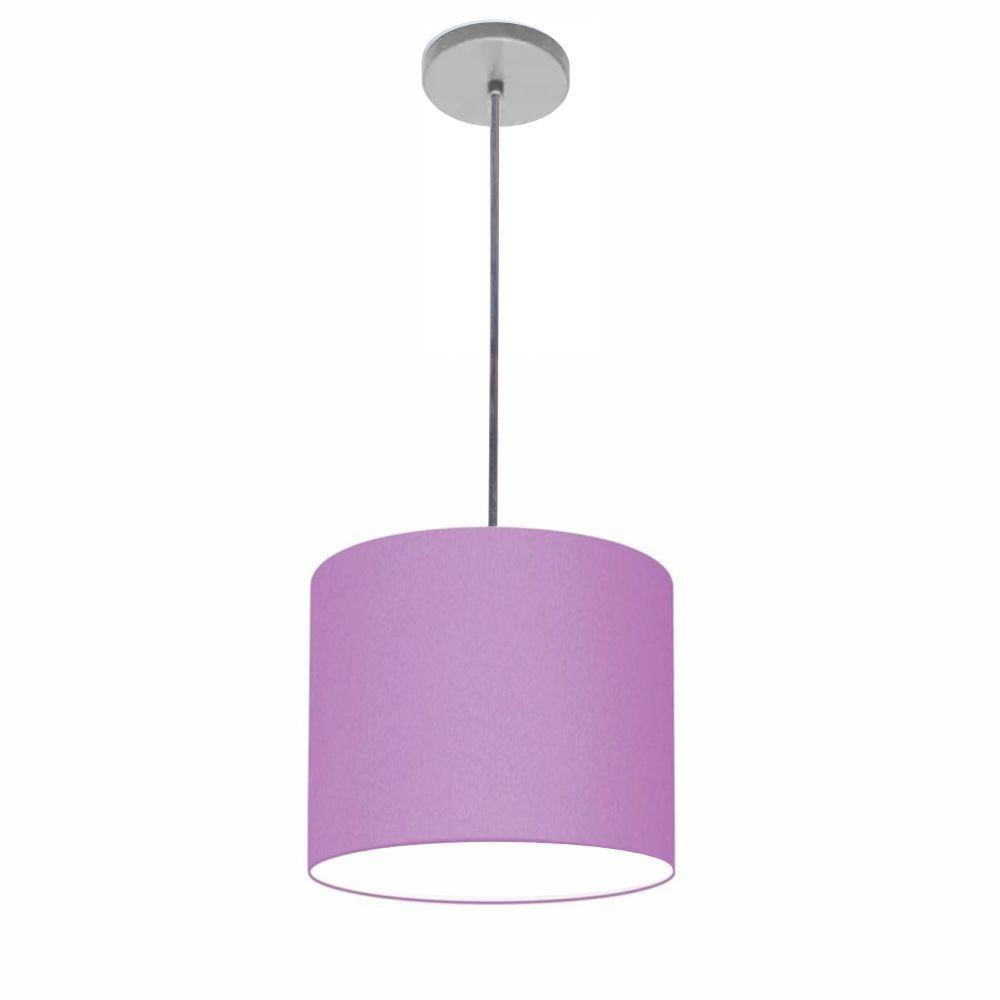 Luminária Pendente Vivare Free Lux Md-4107 Cúpula Em Tecido 25x20cm Lilás Da Canopla Canopla Cinza E Fio Cristal