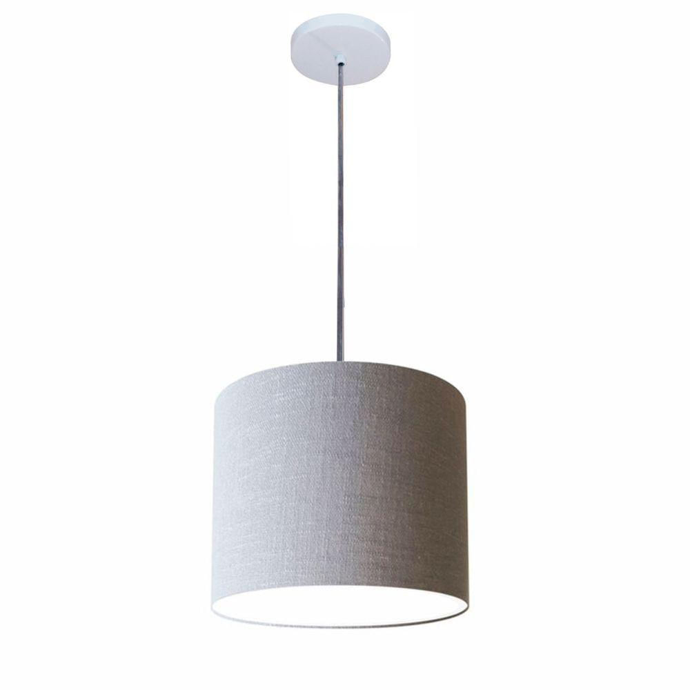 Luminária Pendente Vivare Free Lux Md-4106 Cúpula Em Tecido Rustico-cinza Da Canopla Canopla Branca E Fio Transp