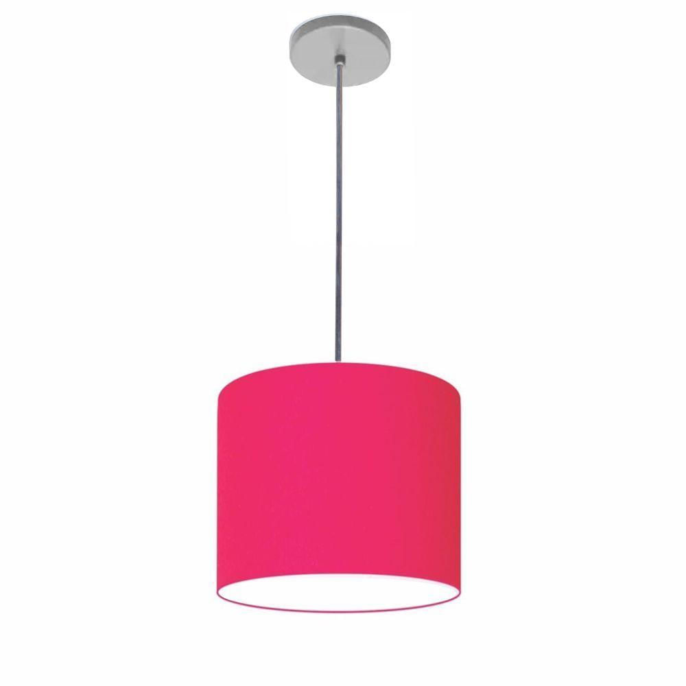 Luminária Pendente Vivare Free Lux Md-4105 Cúpula Em Tecido Pink Da Canopla Canopla Cinza E Fio Cristal