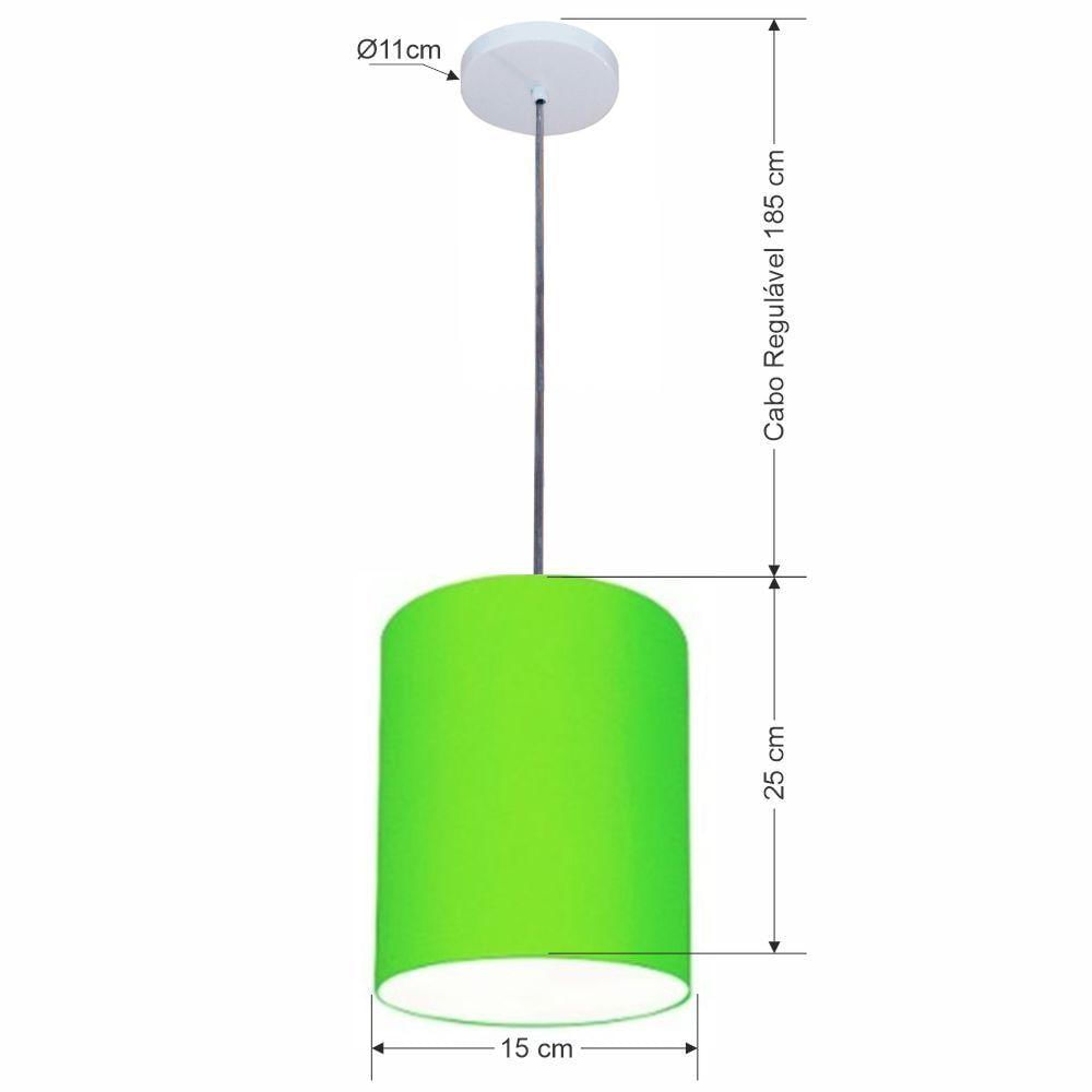 Luminária Pendente Vivare Free Lux Md-4104 Cúpula Em Tecido Verde-limão Da Canopla Canopla Branca E Fio Cristal