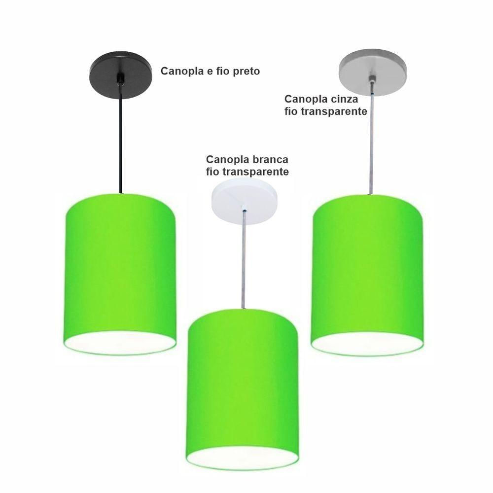 Luminária Pendente Vivare Free Lux Md-4104 Cúpula Em Tecido Verde-limão Da Canopla Canopla Branca E Fio Cristal