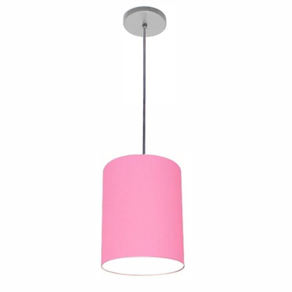 Luminária Pendente Vivare Free Lux Md-4104 Cúpula Em Tecido Rosa-tela Da Canopla Canopla Cinza E Fio Cristal