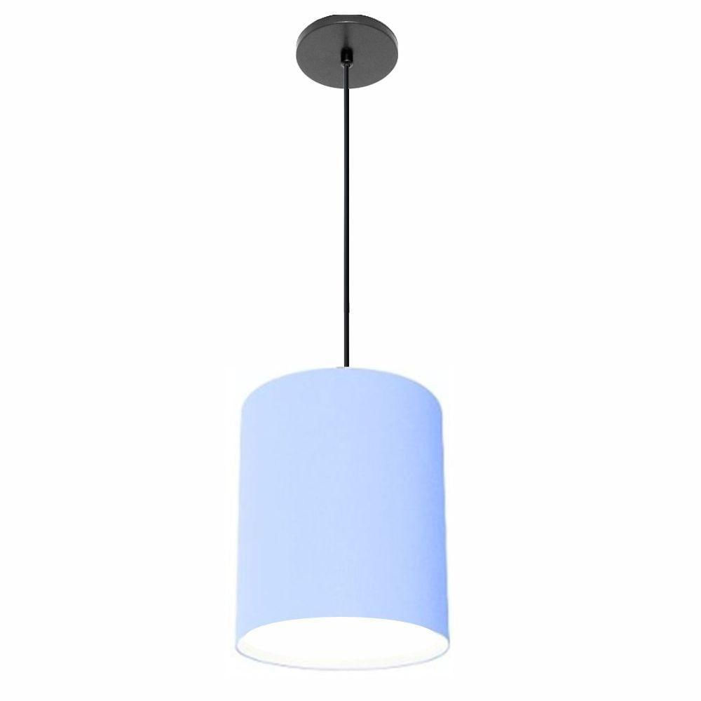 Luminária Pendente Vivare Free Lux Md-4104 Cúpula Em Tecido Azul-bebê Da Canopla Canopla Preta E Fio Preto