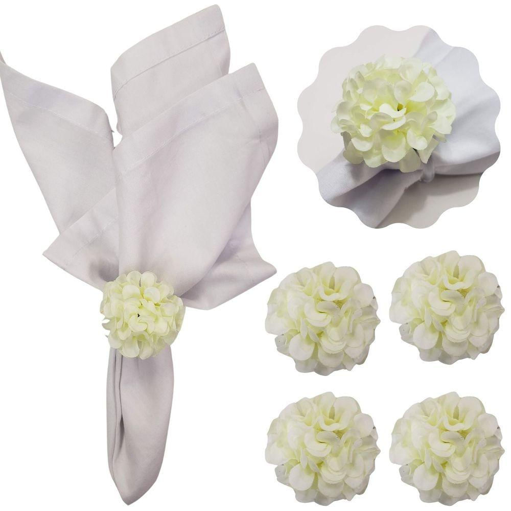 Kit 4 Porta Guardanapo Mimosa Flor Crisântemo branco