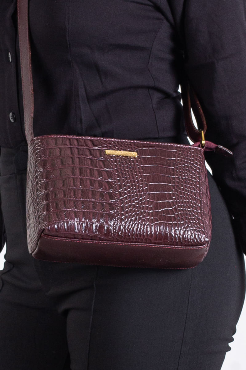 Bolsa pequena transversal de couro croco Iris Marfim