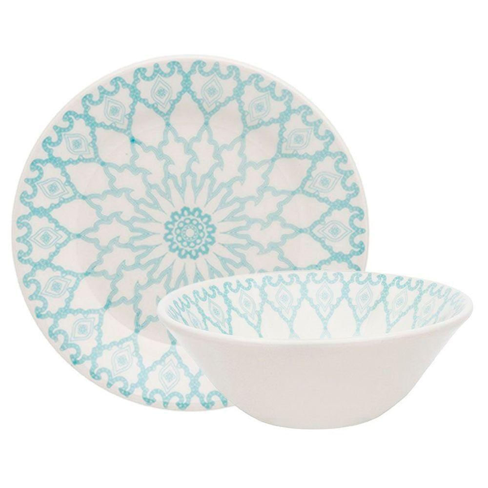 Kit Tigelas Bowl E Pratos De Sobremesa 4 Peças Donna Mandala Oxford Cerâmica