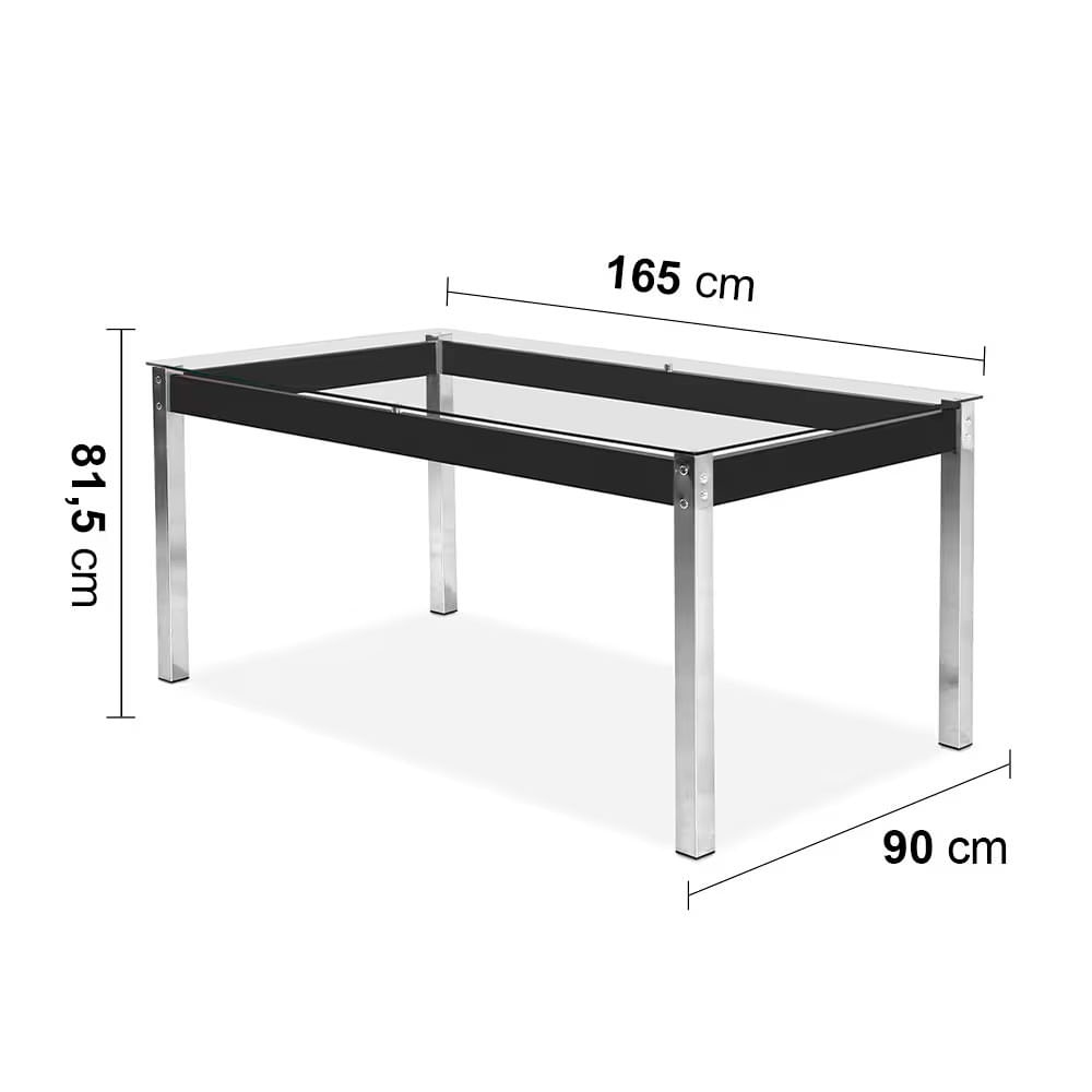 Mesa de Jantar Claudia com Tampo Kanon 6 Cadeiras Aço Nobre Preto com Transparente