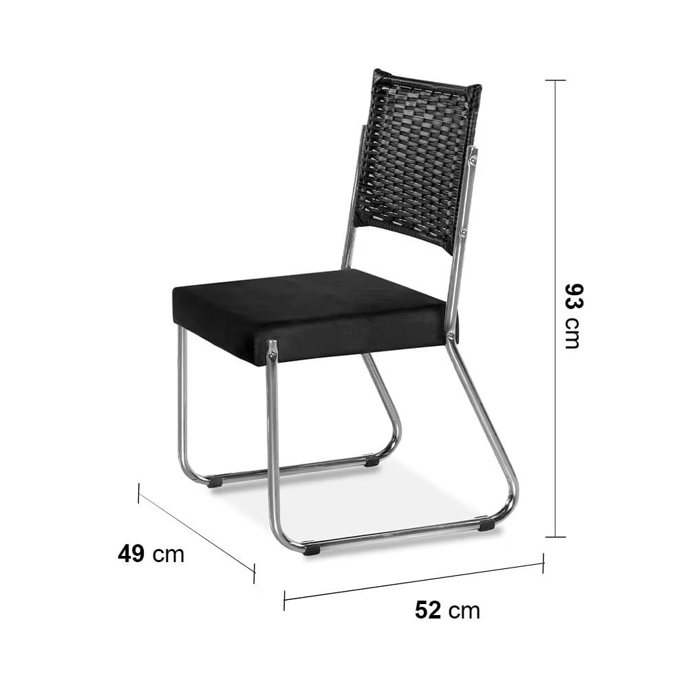 Mesa de Jantar Claudia com Tampo Kanon 6 Cadeiras Aço Nobre Preto com Transparente