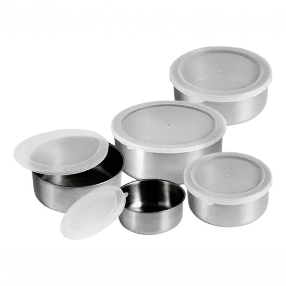 Conjunto De Tigelas Aço Inox 5 Peças Com Tampa Vasilha Resistente