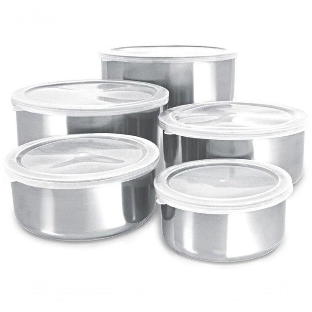 Conjunto De Tigelas Aço Inox 5 Peças Com Tampa Vasilha Resistente