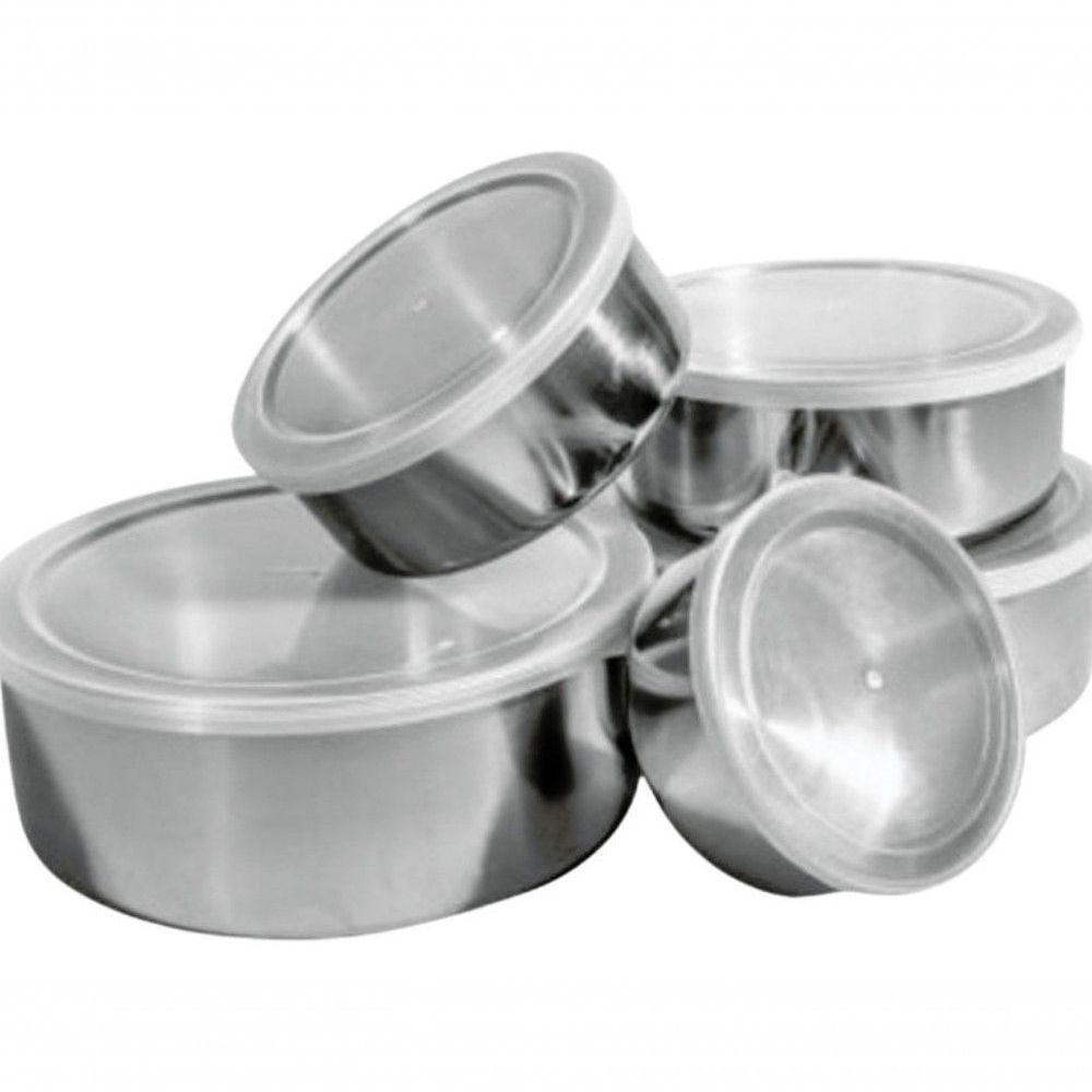 Conjunto De Tigelas Aço Inox 5 Peças Com Tampa Vasilha Resistente