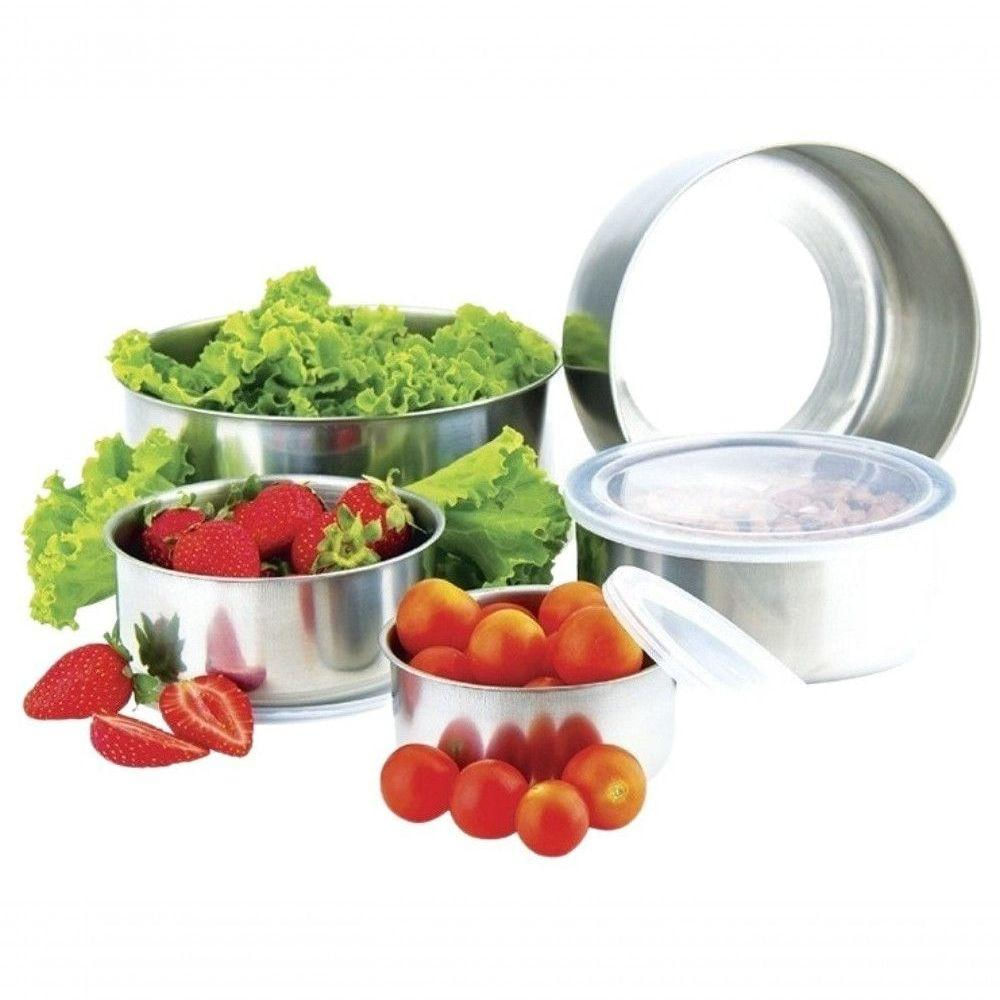 Conjunto De Tigelas Aço Inox 5 Peças Com Tampa Vasilha Resistente