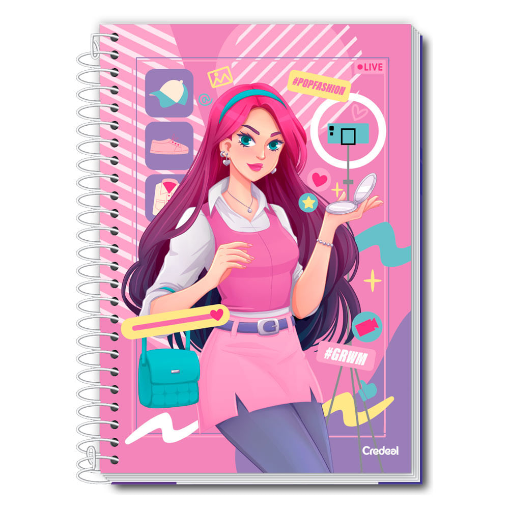 Caderno Universitário Feminino Pop Fashion 224F/16 Matérias Credeal