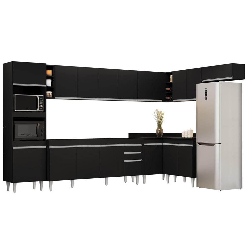 Armário de Cozinha Modulada de Canto 9 Peças CP04 Balcão Preto - Lumil