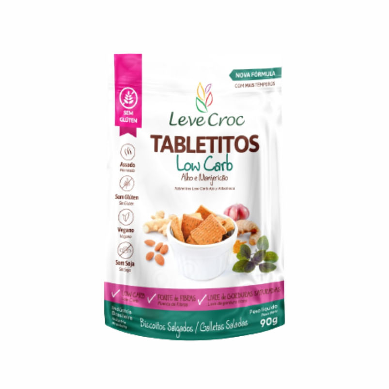 Biscoito Tabletito Alho e Manjericão Low Carb Sem Glúten Leve Crock 90g