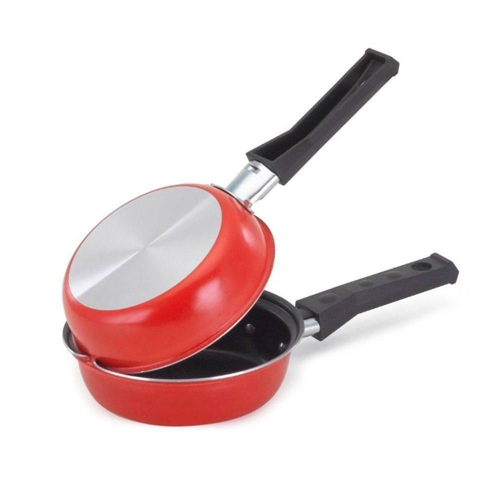 Frigideira Dupla Hamburgueira E Omeleteira Antiaderente 14cm Vermelha