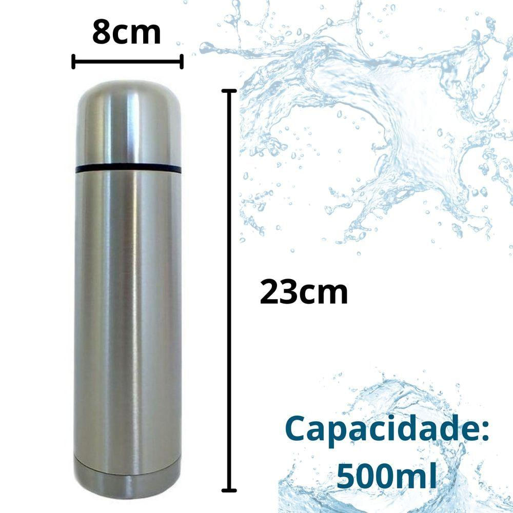 Garrafa Térmica Inox 500 Ml Com Tampa Mantém Bebidas Na Temperatura Certa