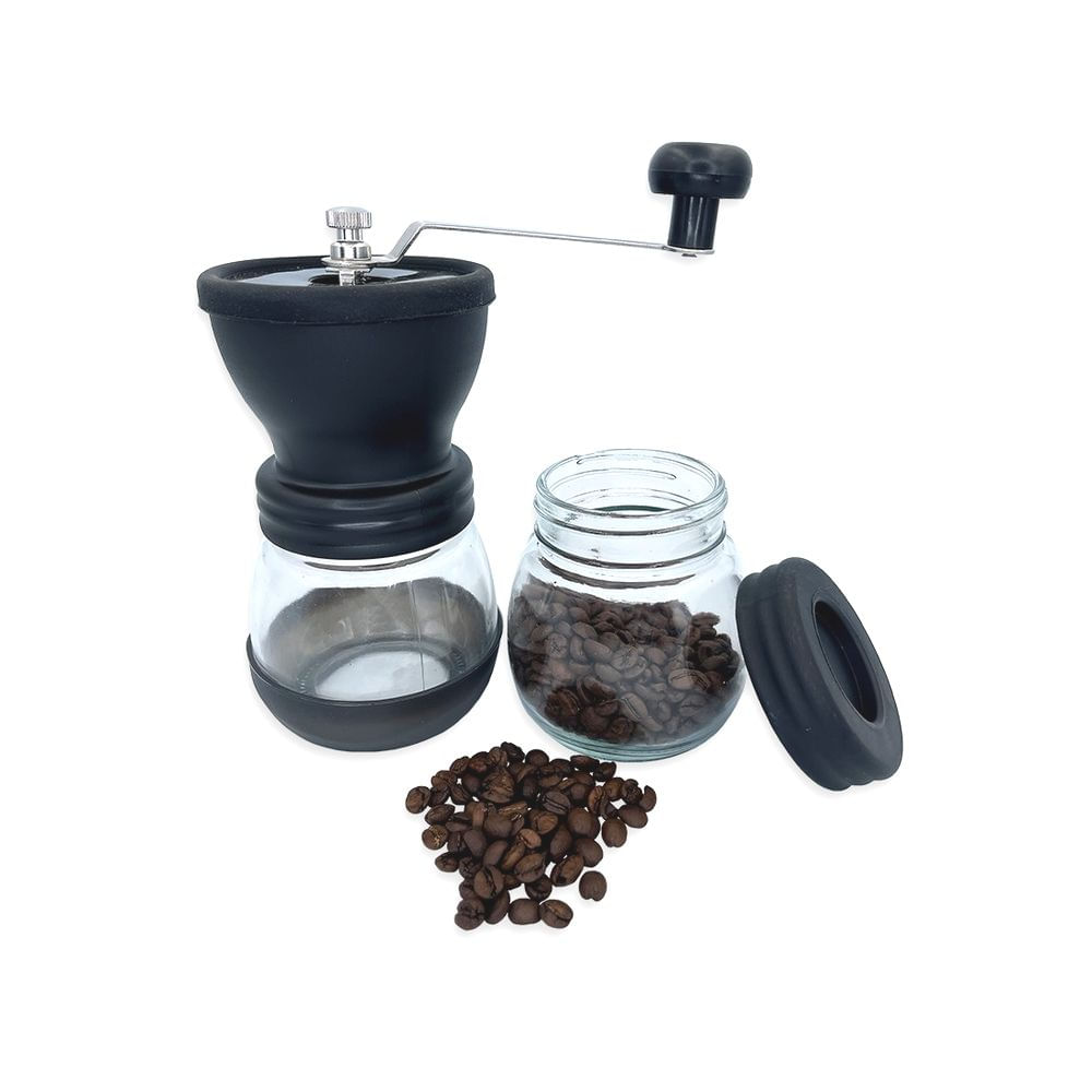 Moedor de Café Manual Vidro e Aço Inox Preto com Regulagem