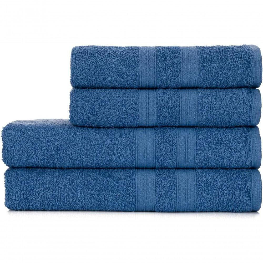 Toalhas De Banho 4 Peças 100% Algodão Alta Absorção 2 Banho + 2 Rosto Padrão Hotel pousada Azul