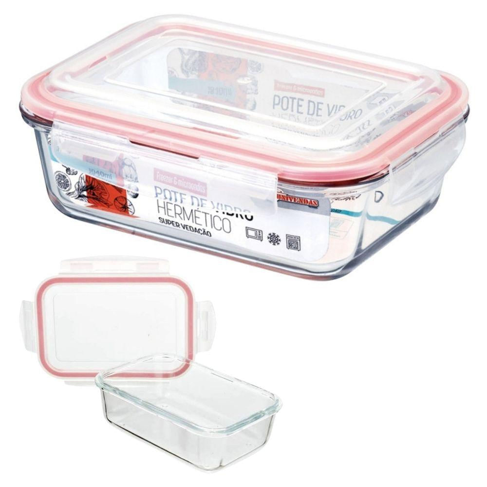 Vasilha De Vidro Hermética Com Tampa 1040ml Mantimentos Para Microondas Freezer Congelador Geladeira Comida Pote