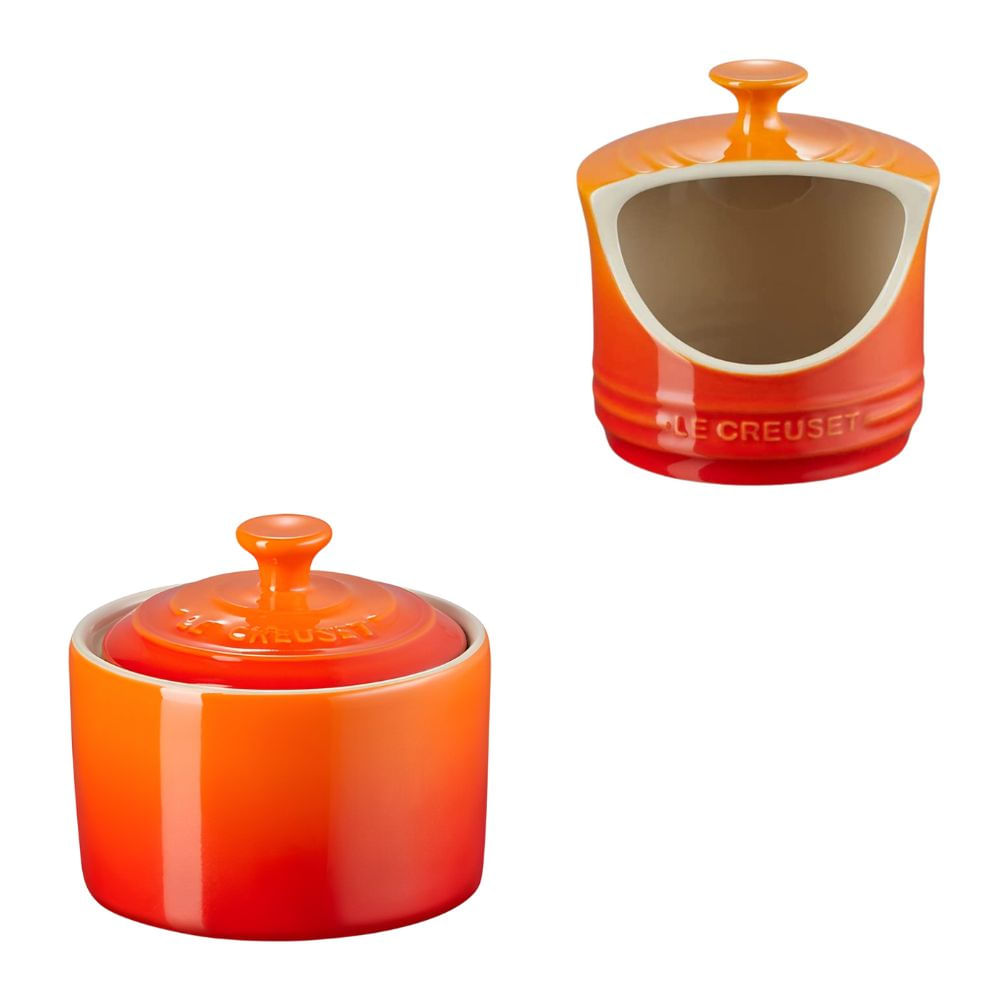 KIT LE CREUSET AÇUCAREIRO E PORTA SAL EM CERÃMICA LARANJA