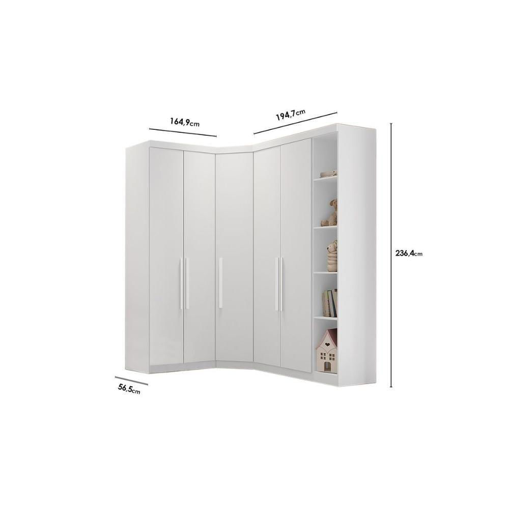 Quarto Modulado Solteiro (1 Closet + 2 Guarda Roupas + 1 Complemento + 1 Cabeceira) Qc210 Branco