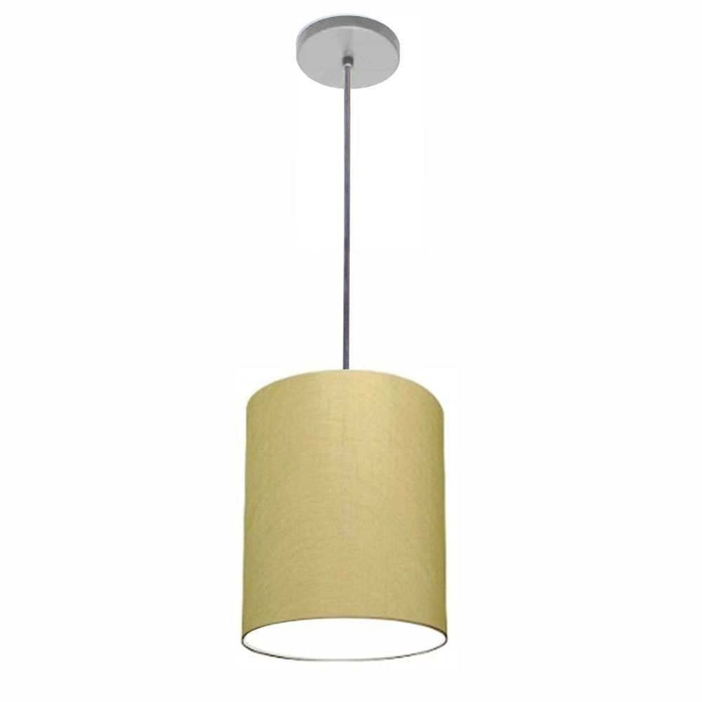 Luminária Pendente Vivare Free Lux Md-4103 Cúpula Em Tecido Algodão-crú Da Canopla Canopla Cinza E Fio Cristal