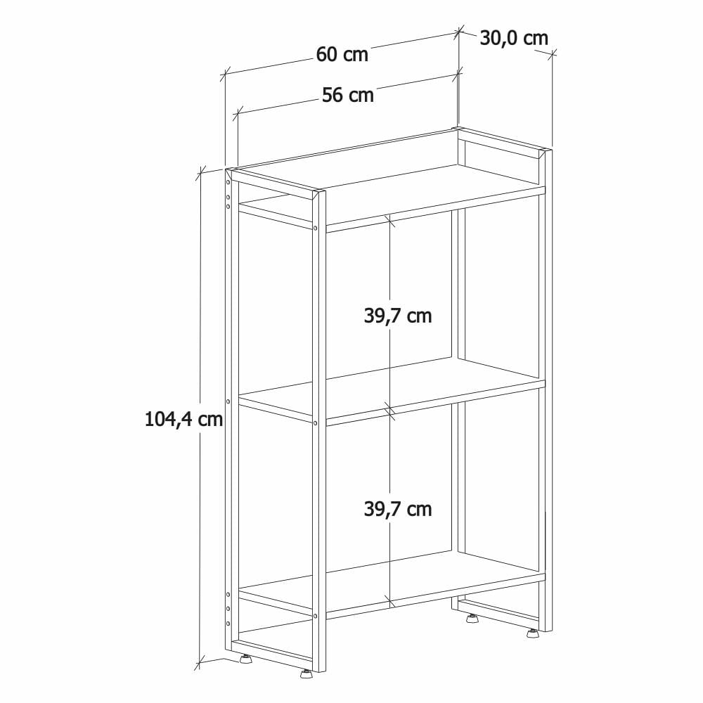 Kit 3 Estantes Multiuso Industrial 3 Prateleiras Areta 104x60cm C01 Carvalho Dark - Lyam Decor