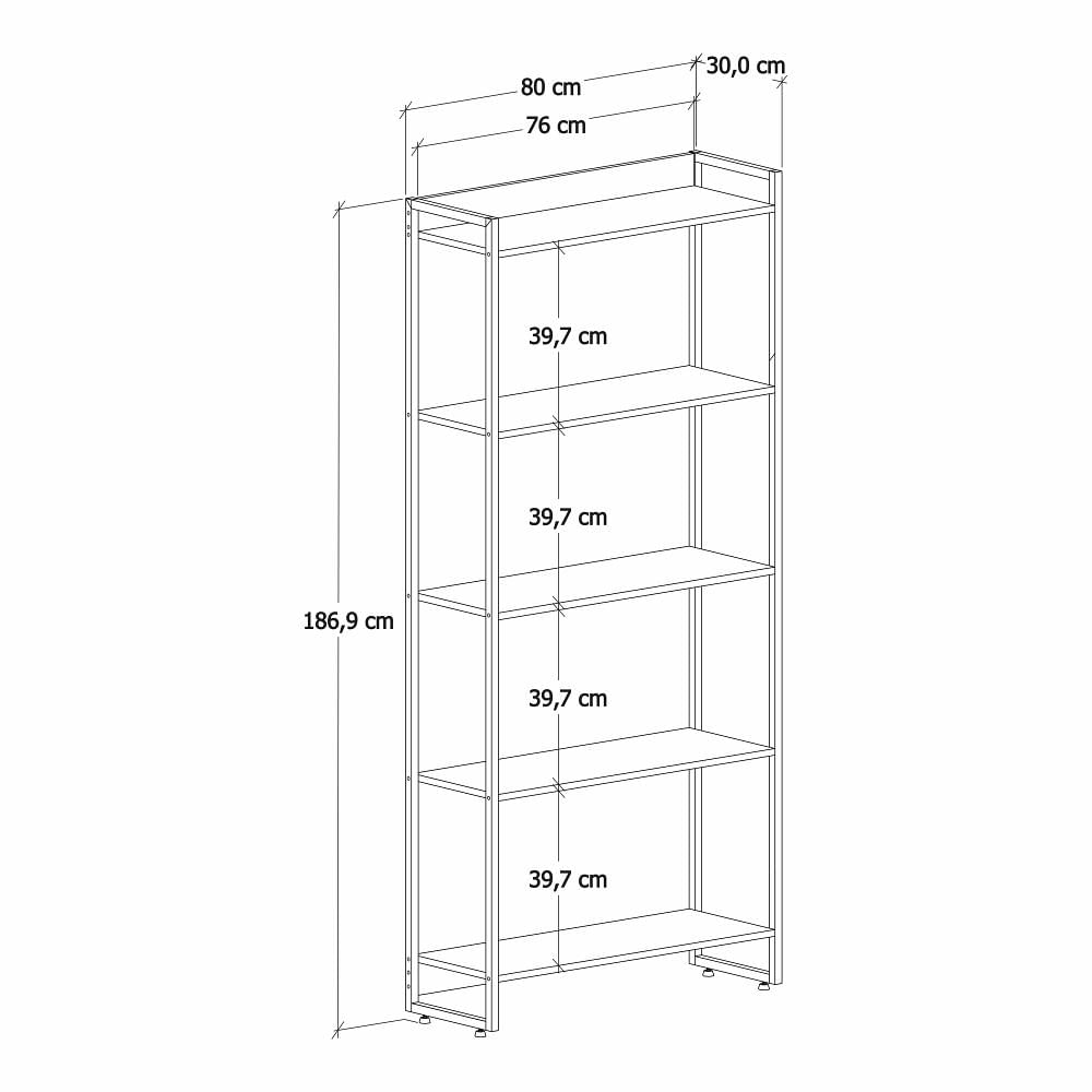 Kit 2 Estantes Multiuso Industrial 5 Prateleiras Areta 186x80cm C01 Carvalho Dark - Lyam Decor