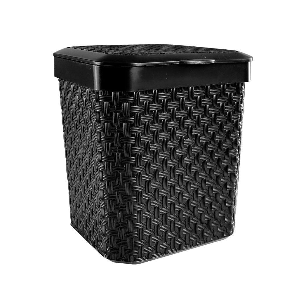 Lixeira De Pia Rattan 5l Com Tampa Preta Design Compacto E Funcional