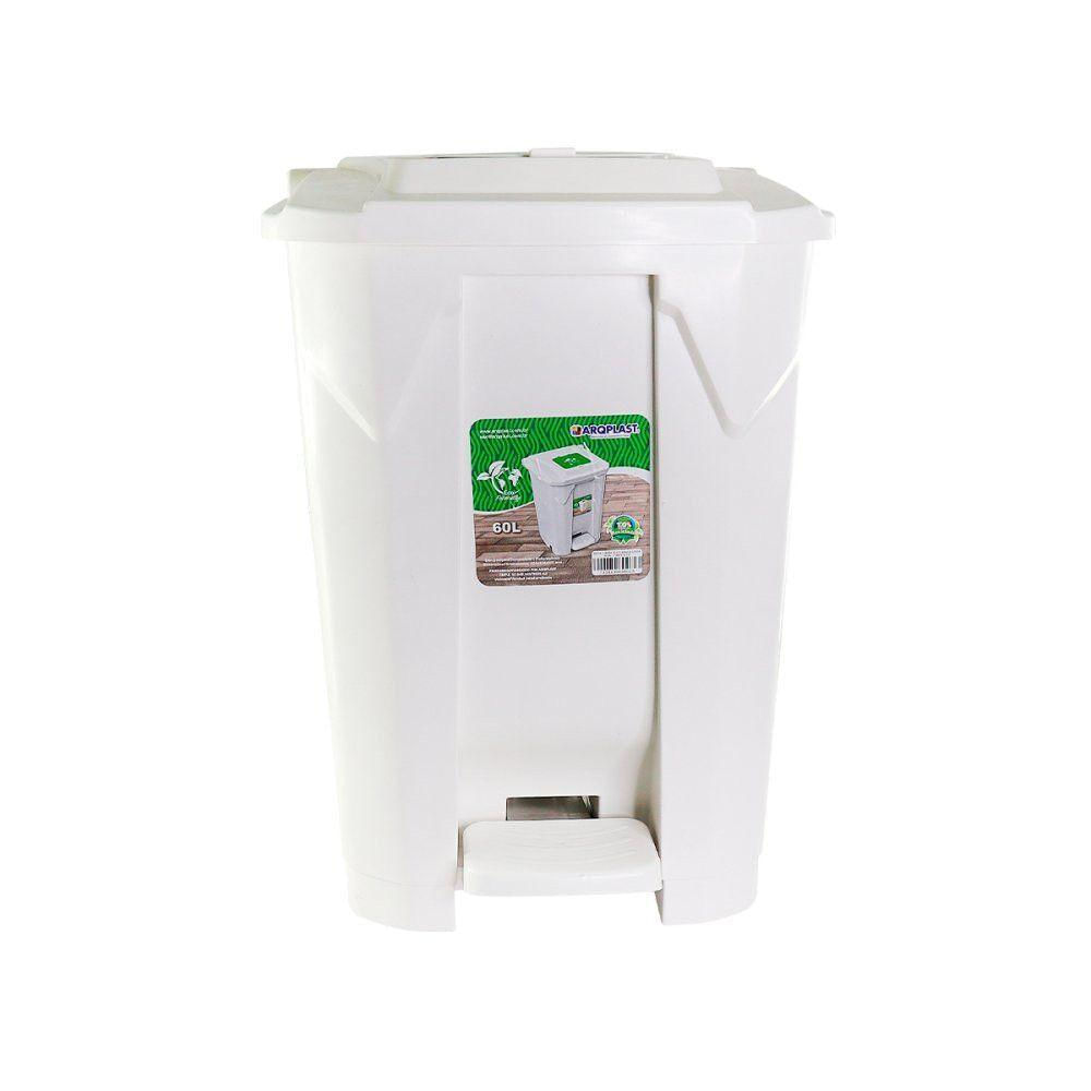 Lixeira Grande 60 Litros Com Pedal, Rodas E 2 Aberturas Eficiência E Elegância Em Cor Branca