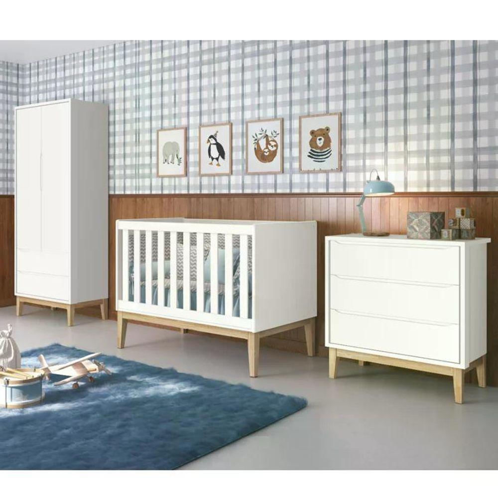 Quarto Infantil Classic 2 Portas Branco Fosco Com Pés Madeira Natural Reller Móveis