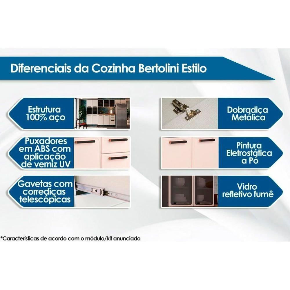 Paneleiro De Cozinha Modulado Estilo 7039 6 Portas 2 De Vidro Cinza-grafite - Bertolini