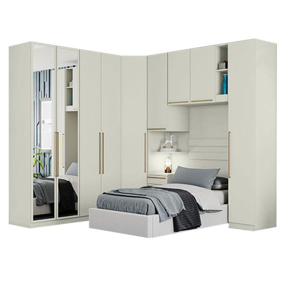 Quarto Modulado Solteiro Ambiente 4 Seletto 6 Peças Areia - Henn